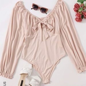Plus Dusty Pink Knot Front Sweetheart Neck Bodysuit size L